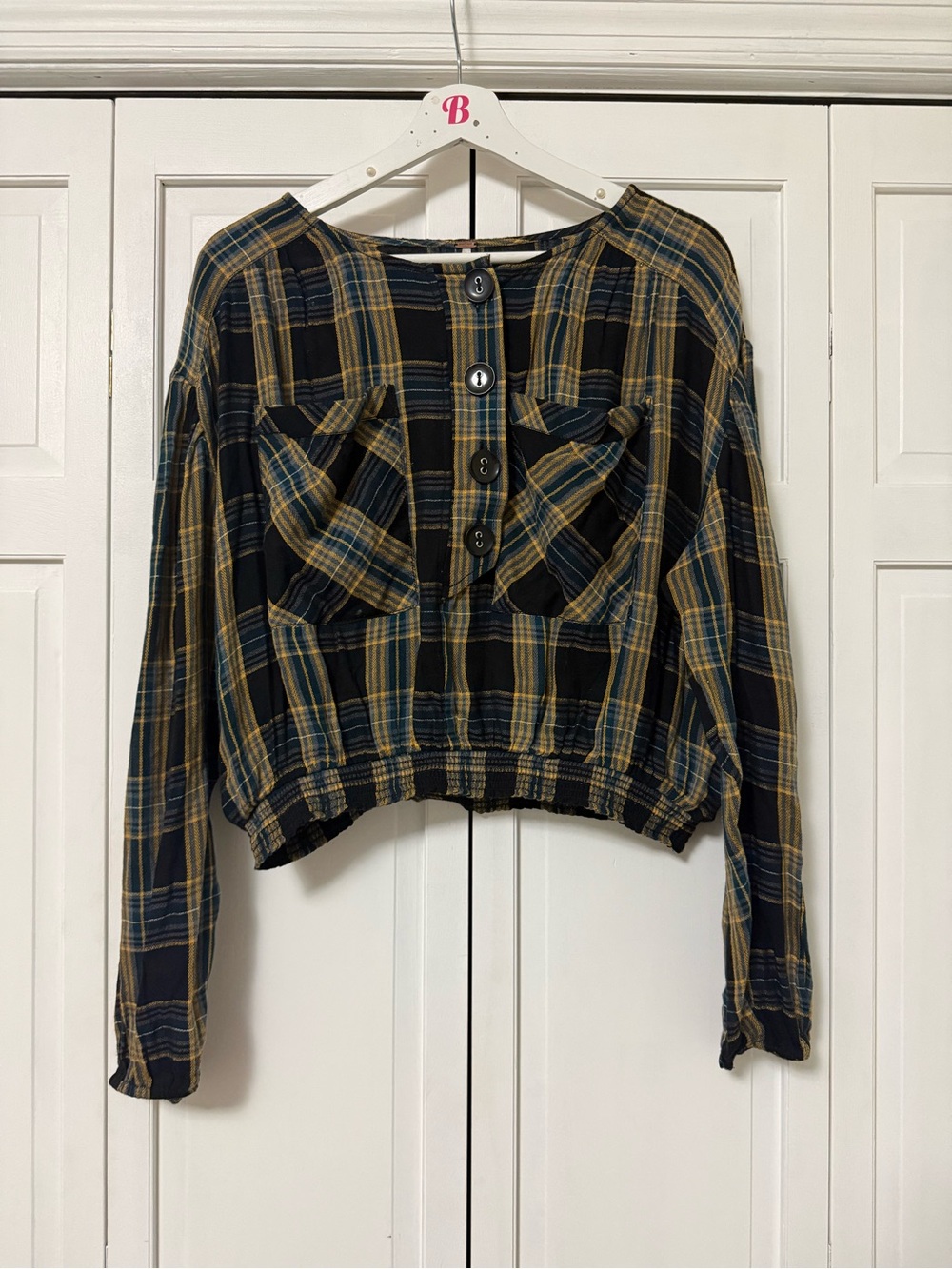 Free People It's The Good Life Plaid Cropped Blouse Boho Lagenlook Slouchy - Picture 2 of 9